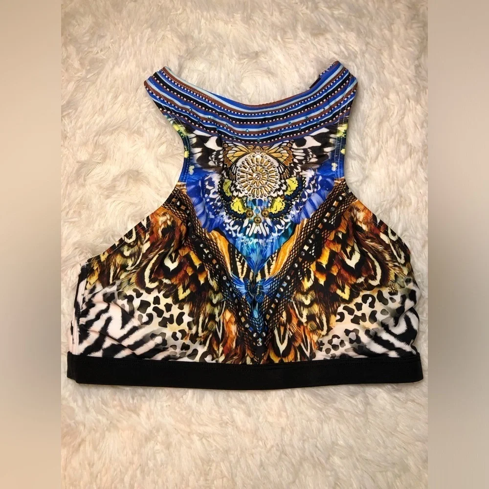 VENUS White, Black and Blue Graphic Animal print Bikini Top size 4 NWOT